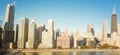 Panoramic top view Chicago skyscrapers from Michigan lake with morning autumn light Royalty Free Stock Photo