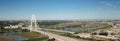 Panorama aerial view Margaret Hunt Hill, Ronald Kirk Bridge and Sylvan Avenue with suburbs of downtown Dallas, Texas
