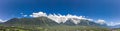 Panorama aerial view of mieming mountain range in Obermieming valley in Tyrol Austria Royalty Free Stock Photo