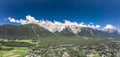 Panorama aerial view of mieming mountain range in Obermieming valley in Tyrol Austria Royalty Free Stock Photo