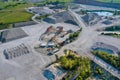 Panorama aerial view open pit mine mining, dumpers, quarrying extractive industry stripping work big mining trucks of Royalty Free Stock Photo