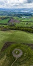 A panorama aerial view over the Cairnpapple Hill burial site in Scotland Royalty Free Stock Photo