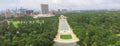 Panoramic aerial view Pioneer Memorial granite obelisk monument at Hermann Park in Houston, Texas, USA