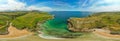 Panorama and aerial view of Playa de fuentes near San Vicente de la Barquera in North Spain, Europe Royalty Free Stock Photo