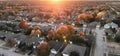 Panoramic top view residential subdivision with colorful leaves