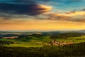 Panorama of aerial view at sunset over Czech countryside Royalty Free Stock Photo