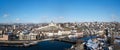 Panorama aerial view of the Swiss old town Schaffhausen in winter, with the medieval castle Munot