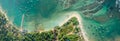 Panorama aerial view of tropical coastline and fisherman village Royalty Free Stock Photo