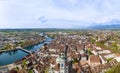 Panorama of aerial views of the old town of Solothurn city with St. Ursus Cathedral Royalty Free Stock Photo