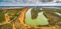 Panorama of agricultural fields and Murray River. Royalty Free Stock Photo