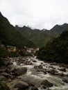 Panorama of Aguas Calientes tourist base andes mountains village town Urubamba river near Machu Picchu Cusco Peru Royalty Free Stock Photo