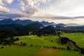 Panorama from the air sunset Forggensee and Schwangau, Germany, Bavaria Royalty Free Stock Photo