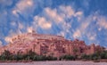 Panorama of Ait Benhaddou Casbah at sunset near Ouarzazate city in Morocco, Africa Royalty Free Stock Photo