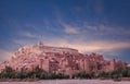 Panorama of Ait Benhaddou Casbah at sunset near Ouarzazate city Royalty Free Stock Photo