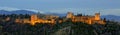 Panorama of Al Hambra in Granada, Spain, lit at night