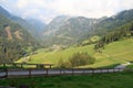 Panorama with alpine village Hinterbichl (muncipal Pragraten) and mountains, Austria