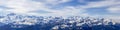 Panorama of Alps mountain peaks Eiger, Moench and Jungfrau in the bernese alps