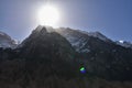 Panorama of Alps mountain under the sun taking from dry bottom of KlÃÂ¶ntalersee lake Royalty Free Stock Photo