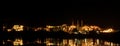 Panorama of alumina refinery at night with reflections. Royalty Free Stock Photo