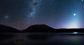 Panorama, Amanzing Starry night at Lake Rotoiti. Reflection of the Milky way and galaxy on the lake. Nelson Lake National Park,