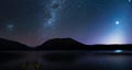 Panorama, Amanzing Starry night at Lake Rotoiti. Reflection of the Milky way and galaxy on the lake. Nelson Lake National Park,