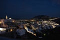 Panorama of the Amazing illuminated Fira Santorini Greece Royalty Free Stock Photo