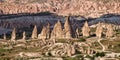 Panorama of amazing sandstone formations in Cappadocia, Turkey. Royalty Free Stock Photo