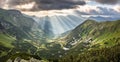 Panorama of amazing sunrise over mountain valley Royalty Free Stock Photo