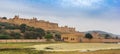 Panorama of the Amer Fort and surrounding landscape near Jaipur