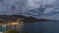 Panorama of Amorgos island night timelapse from above. Greece Royalty Free Stock Photo