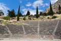 Panorama of Amphitheater in Ancient Greek archaeological site of Delphi, Greece Royalty Free Stock Photo