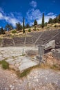 Panorama of Amphitheatre in Ancient Greek archaeological site of Delphi, Greece Royalty Free Stock Photo