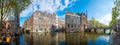 Panorama of Amsterdam. Typical dutch houses and bridges, Holland, Netherlands.