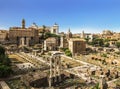 Panorama of the ancient buildings of the Roman forum, top view. Rome Royalty Free Stock Photo