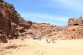 Panorama of ancient city of Petra with amphitheatre and caves, Jordan