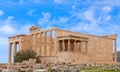 Erechtheion Greek temple with Porch of the Caryatids on the north side of the Acropolis in Athens, Greece Royalty Free Stock Photo