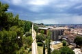 Panorama of the ancient Spanish city of Girona, opening from the walls of the ancient fortress Royalty Free Stock Photo