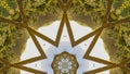 Panorama Angular star shape made from abstract wooden Chuppah photo from a Jewish wedding at sunset Royalty Free Stock Photo