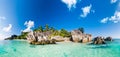 Panorama of Anse Source d`Argent - Beach on La Digue in Seychelles Royalty Free Stock Photo