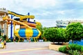 Panorama aquapark sliders, aqua park, water park in Berdyansk Royalty Free Stock Photo