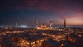 Panorama of Arabian night cityscape. Ramadan Night in a Muslim City. Generative AI illustration (not actual