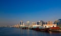 Panorama with arabic boats aka Dhow at Dubai creek, UAE