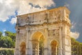 Panorama of the Arch of Constantine and the Colosseum in the morning sun Royalty Free Stock Photo