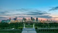 Panorama of the Astana city day to night timelapse and the president's residence Akorda with park Royalty Free Stock Photo