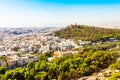 Panorama of Athens, Greece with houses and hills