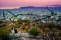 Panorama of Athens at sunset. Beautiful cityscape Royalty Free Stock Photo