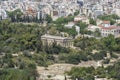 Panorama of Athens with view of the Agora and the Temple of Hermes in Greece.