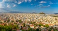 Panorama of Athens, view of Lycabettus mount from Acropolis foot, Greece. Skyline of Athens city center. Cityscape of historical