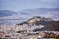 Panorama of Athens, view of Lycabettus Mount from Hymettus Mountain. Cityscape of Athens with old and modern Greek houses