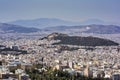 Panorama of Athens, view of Lycabettus Mount from Hymettus Mountain. Cityscape of Athens with old and modern Greek houses